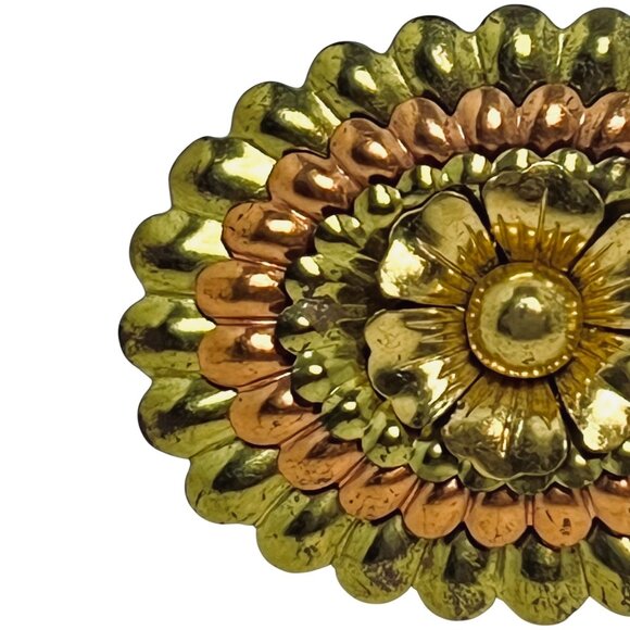 Oval Copper & Gold Tone Layered Flower Brooch With Pin Clasp (5734) - Picture 2 of 7